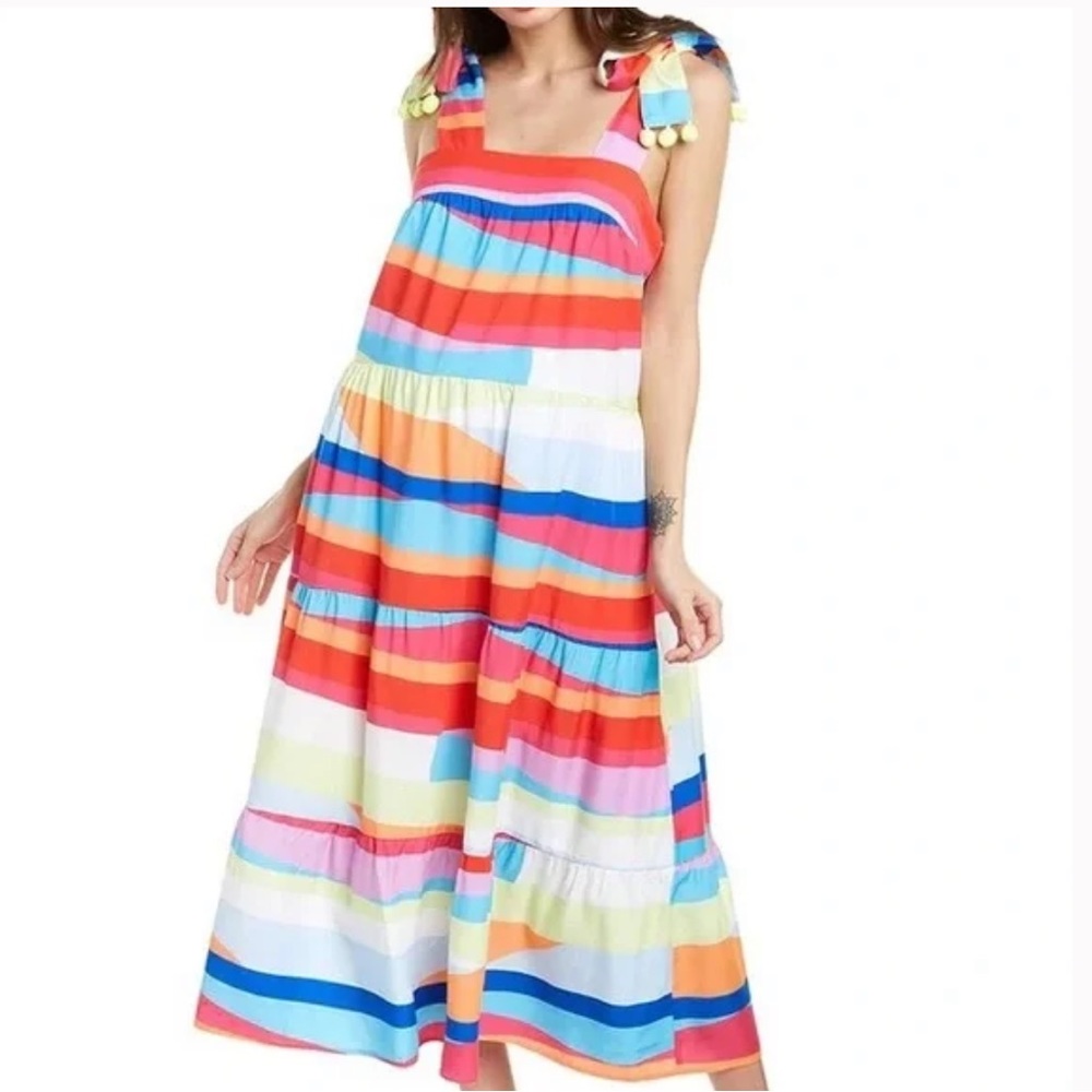 NWT Crosby by Mollie Burch Winnie dress rainbow stripe M - Picture 1 of 6